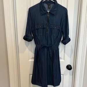 Denim Shirt Dress with Zipper
